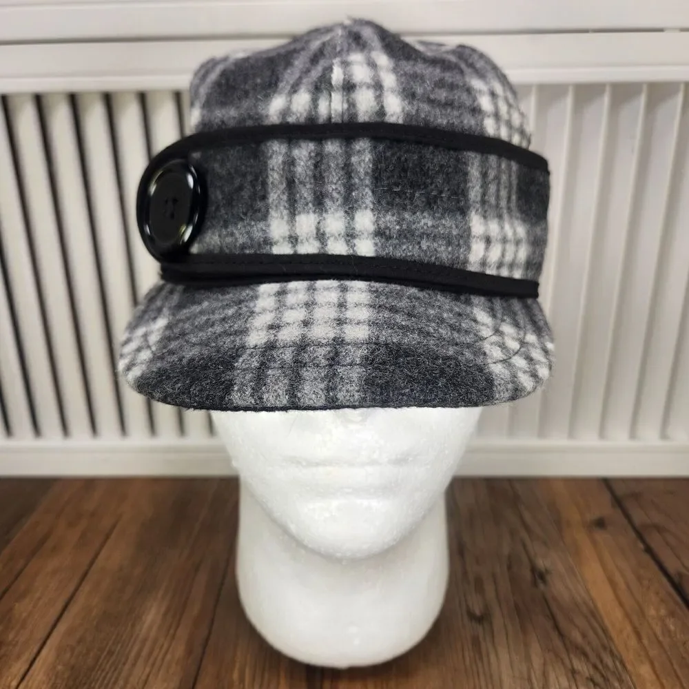 VTG Stormy Kromer Wool Hat Cap Fitted 6 7/8 Gray Plaid Made in USA Mens Outdoors